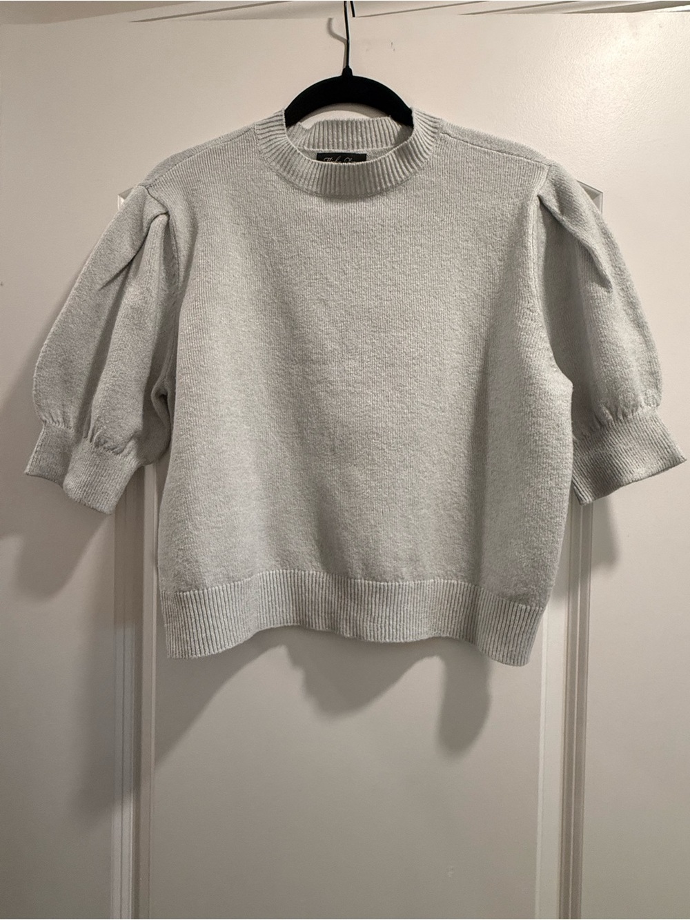Micha Lounge Crewneck Puff Sleeve Sweater in Light Gray